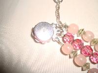 50s 3 Row AB Pink Glass Bead Drop Necklace Ster Silver Diamante Clasp!