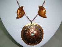 1960s Signed Moda Designer Large Copper Flower Pendant and Earrings