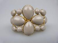 Fabulous Wide Chunky Grey Clamper Cuff Goldtone Hinged Bangle Bracelet