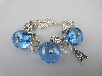 Fab Chunky Blue Bead Crystal Glass Sparkling Diamante Charm Bracelet