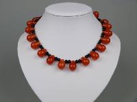 Amazing Teardrop Shaped Cornelian Bead and Black Glass Collar Necklace