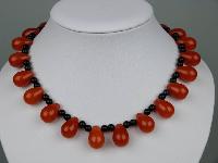 Amazing Teardrop Shaped Cornelian Bead and Black Glass Collar Necklace