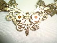 1950s Signed Jewelcraft Ornate Sparkling Green Diamante Gold Necklace