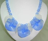 1970s Amazing Chunky Blue and Clear Lucite Flower Statement Necklace 