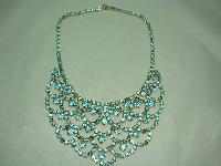 1950s Glam Aqua Blue Diamante Festoon Cascade Necklace Statement Piece