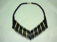 Vintage 60s Black and Gold Lucite Plastic V Shaped Statement Necklace