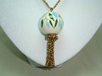 Vintage 70s Pretty Porcelain Pomander Perfume Pendant and Long Chain
