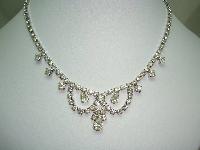 Vintage 50s  Glam Teardrop Shaped Diamante Scallop Drop Necklace