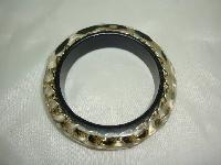 Stylish and Unusual Black and Clear Lucite Gold Chain Inset Bangle 
