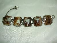 Vintage 60s Chunky Agate Brown and Cream Swirl Glass Bracelet Miracle