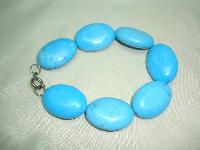 Lovely Chunky Real Turquoise Stone Smooth Oval  Bead Bracelet