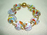 Quality Colourful Murano Foil Glass Bead Bracelet Magnetic Clasp Fab!