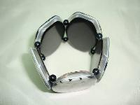 Wide Black and White Abstract Floral Design Acrylic Cuff Bracelet Fab!