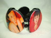 Vintage 70s Wide Ladies Faces Lucite Stretch Bracelet Unique and Chic