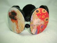 Vintage 70s Wide Ladies Faces Lucite Stretch Bracelet Unique and Chic