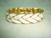 Vintage 80s Fab Quality White Enamel Goldtone Plait Design Bracelet 
