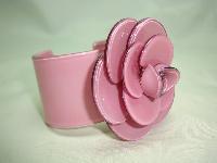 Vintage Inspired Chunky Plastic Big Baby Wide Pink Rose Flower Cuff Bangle