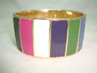 1980s Heavy Multicoloured Enamel Wide Goldtone Striped Bangle Quality!
