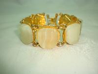 Vintage 50s Unusual Lemon Marble Glass Reverse Gold Coin Link Bracelet