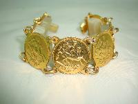 Vintage 50s Unusual Lemon Marble Glass Reverse Gold Coin Link Bracelet