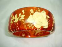 1950s Style Chunky Clear Amber  Lucite Reverse Carved Flower Bangle