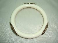 Vintage 70s Fab Cream Lucite and Goldtone Filigree Embellished Bangle