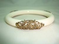 Vintage 70s Fab Cream Lucite and Goldtone Filigree Embellished Bangle