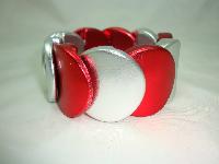 Eye Catching Wide Metallic Red and Silver Circle Stretch Bracelet Fab!
