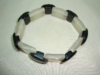 Vintage 70s Contemporary Black and White Glass Stretch Bracelet