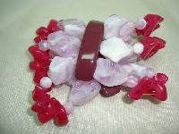 Fabulous Chunky Shades of Pink and Maroon Lucite Stretch Cuff Bracelet