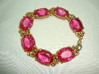 Vintage 50s Sparkling Large Pink Glass Paste Goldtone Bracelet Wow!