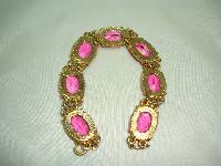Vintage 50s Sparkling Large Pink Glass Paste Goldtone Bracelet Wow!