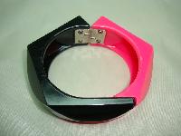 Vintage 80s Wide Neon Pink and Black Plastic Clamper Cuff Bangle