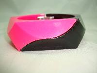 Vintage 80s Wide Neon Pink and Black Plastic Clamper Cuff Bangle