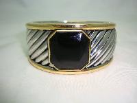 Fabulous Silver and Gold  Black Deco Design Heavy Cuff Clamper Bangle