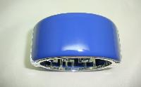 Quality Heavy Blue Acrylic Silvertone Wide Clamper Cuff Bangle Fab!