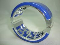 Quality Heavy Blue Acrylic Silvertone Wide Clamper Cuff Bangle Fab!