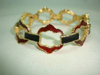 1980s Signed Avon Black and Gold Enamel Fancy Link Goldtone Bracelet