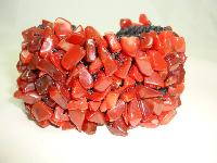 Fabulous and Stylish Smooth Cornelian Chip Stone Wide Cuff Bracelet 