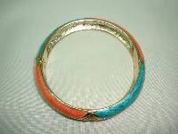 Vintage 80s Quality Orange and Green Enamel Stripe Goldtone Bangle