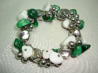 Fab Green and White Semi Precious Bead Silver Bauble Stretch Bracelet