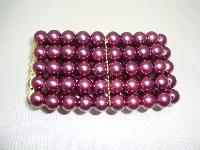 Beautiful Wide Purple Faux Glass Pearl Bead Stretch Cuff Bracelet Fab!