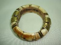 Vintage 30s Chunky Wide Bone and Brass Ornate Cuff Bangle Bracelet