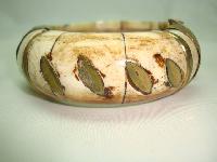 Vintage 30s Chunky Wide Bone and Brass Ornate Cuff Bangle Bracelet