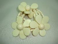 Fab Wide 4 Row Cream Bead Large Articulated Flowers Stretch Bracelet 