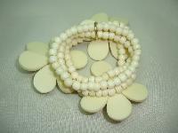 Fab Wide 4 Row Cream Bead Large Articulated Flowers Stretch Bracelet 