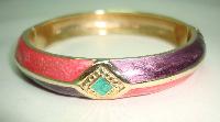 Vintage 80s Pink and Purple Enamel Stripe Goldtone Hinged Bangle Fab!