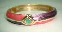 Vintage 80s Pink and Purple Enamel Stripe Goldtone Hinged Bangle Fab!