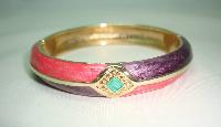 Vintage 80s Pink and Purple Enamel Stripe Goldtone Hinged Bangle Fab!
