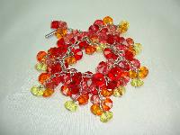 Signed Tosh Red Pink Orange Lemon Lucite Bead Cluster Charm Bracelet